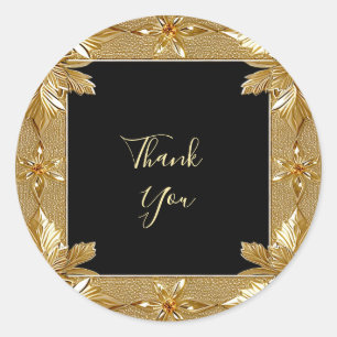 Gold Black Ornate Floral Sticker