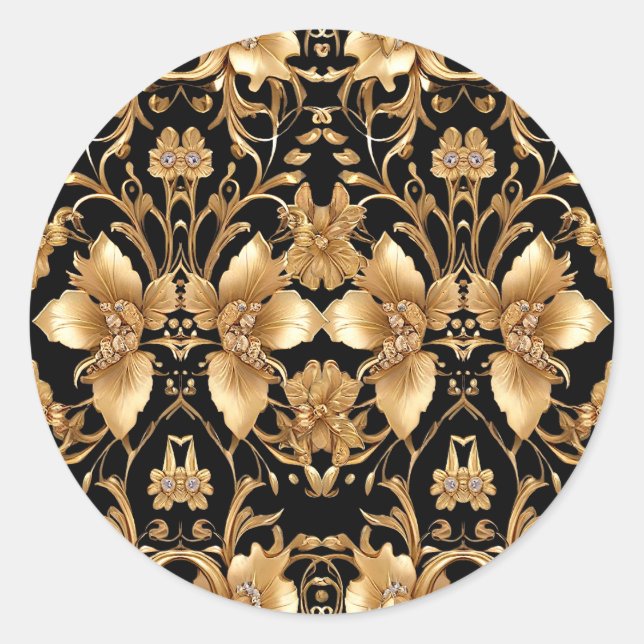 Gold Black Ornate Floral Sticker (Front)