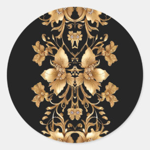 Gold Black Ornate Floral Sticker