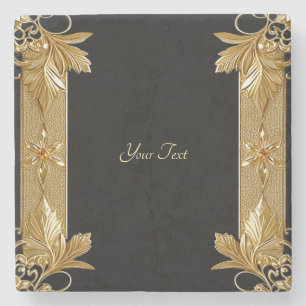 Gold Black Ornate Floral Stone Coaster