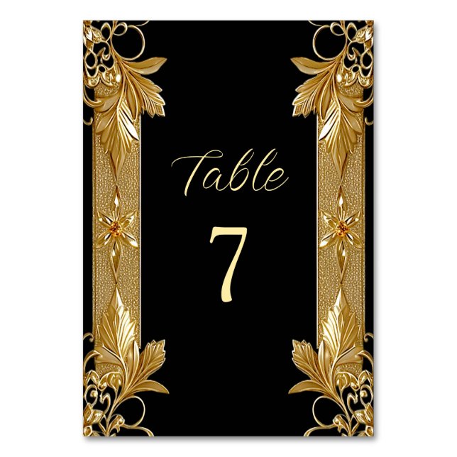 Gold Black Ornate Floral Table Number (Front)