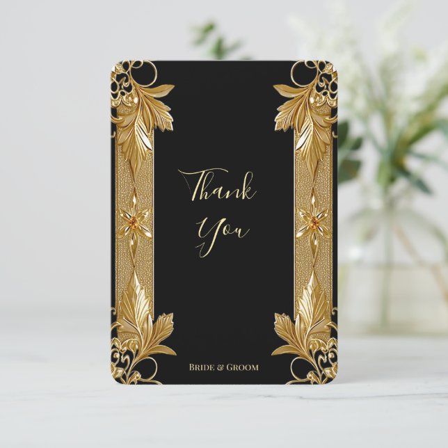 Gold Black Ornate Floral Thank You Card (Standing Front)