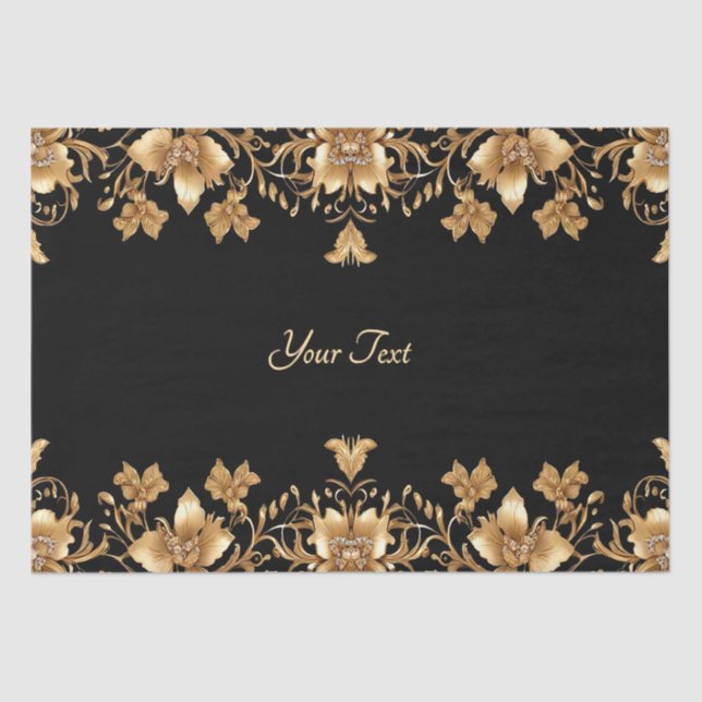 Gold Black Ornate Floral Tissue Paper (Front)