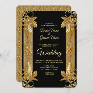 Gold Black Ornate Floral Wedding Invitation