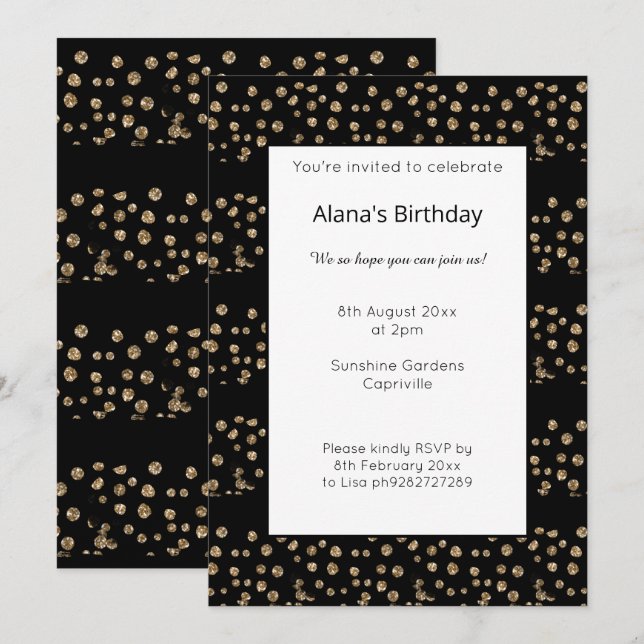 GOLD BLACK PANEL LEOPARD ANIMAL PRINT BIRTHDAY INVITATION (Front/Back)