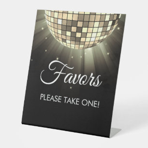Gold Black Party Favours 70's Disco Ball Pedestal Sign