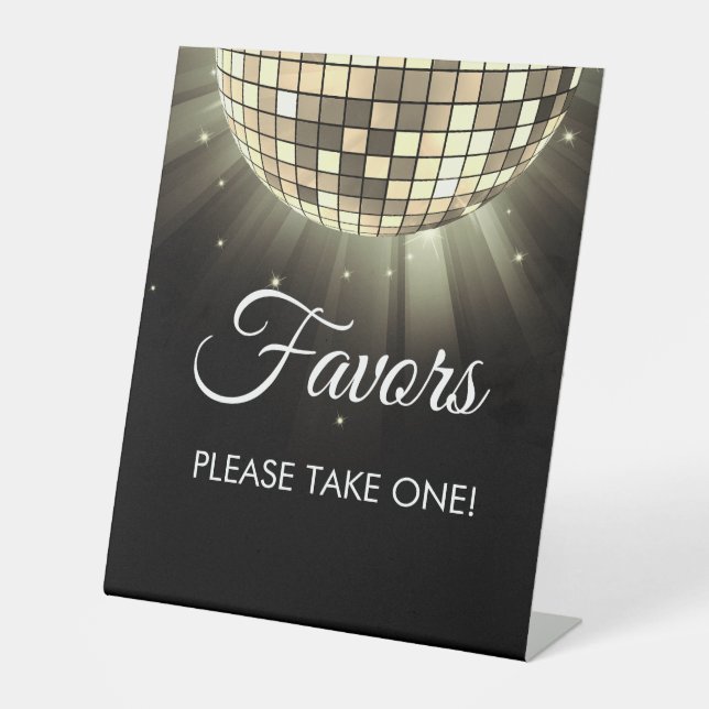 Gold Black Party Favours 70's Disco Ball Pedestal Sign (Front)