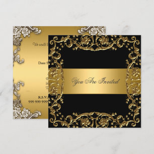 Gold Black Party Invitation Floral Frame