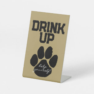 Gold & Black Pawprint Drink Table Graduation Pedestal Sign