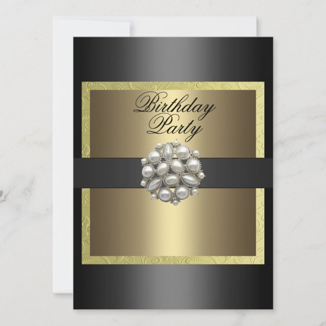 Gold & Black Pearl Design Birthday Invitation (Front)