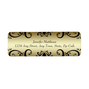 Gold Black Personalised Address Labels Swirls