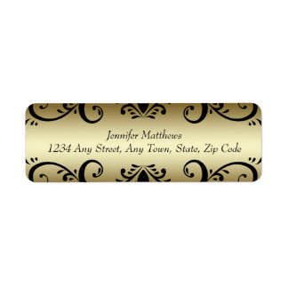 Gold Black Personalised Address Labels Swirls