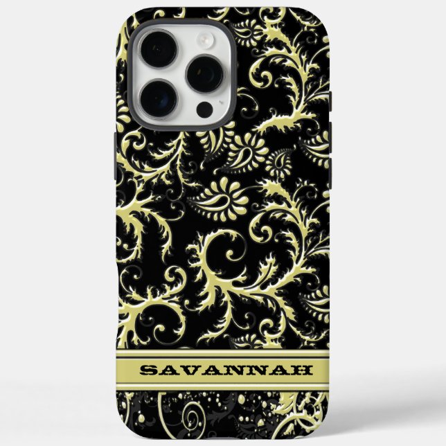 Gold & Black Personalised Damask iPhone Cover- Case-Mate iPhone Case (Back)