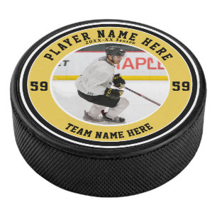 Gold Black Personalised Photo Custom Team Ice Hockey Puck