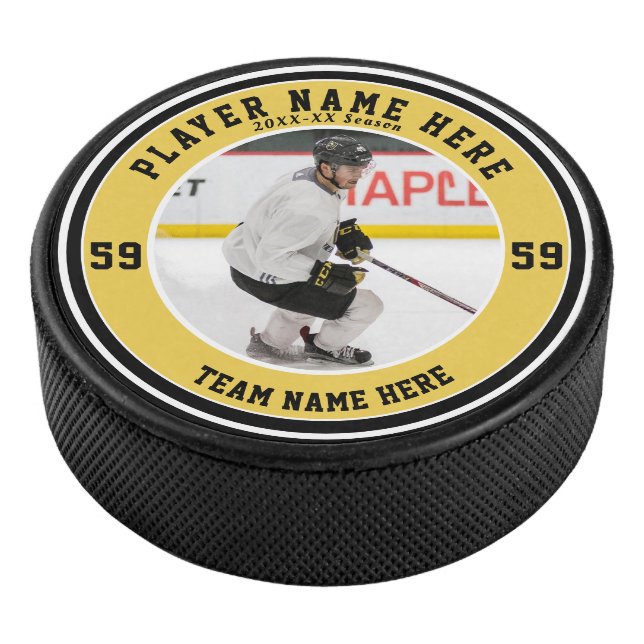 Gold Black Personalised Photo | Custom Team Ice Hockey Puck (3/4)