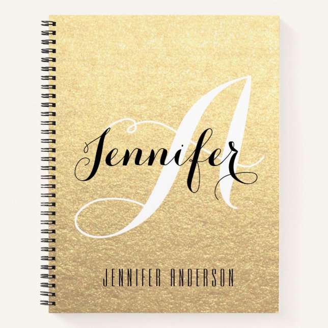 Gold Black Personalised Sketchbook Monogram Name Notebook (Front)