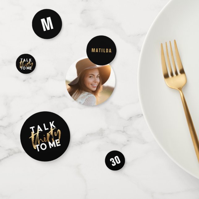 Gold black photo 30th birthday modern party decor confetti (Group)