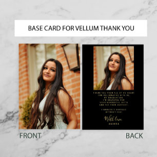 Gold black PHOTO BASE for vellum graduation Thank You Card