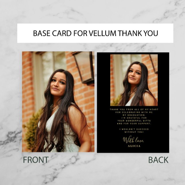 Gold black PHOTO BASE for vellum graduation Thank You Card (Creator Uploaded)
