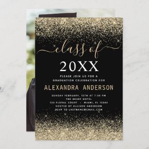 Gold Black Photo Graduation Party Class of 2023 Invitation