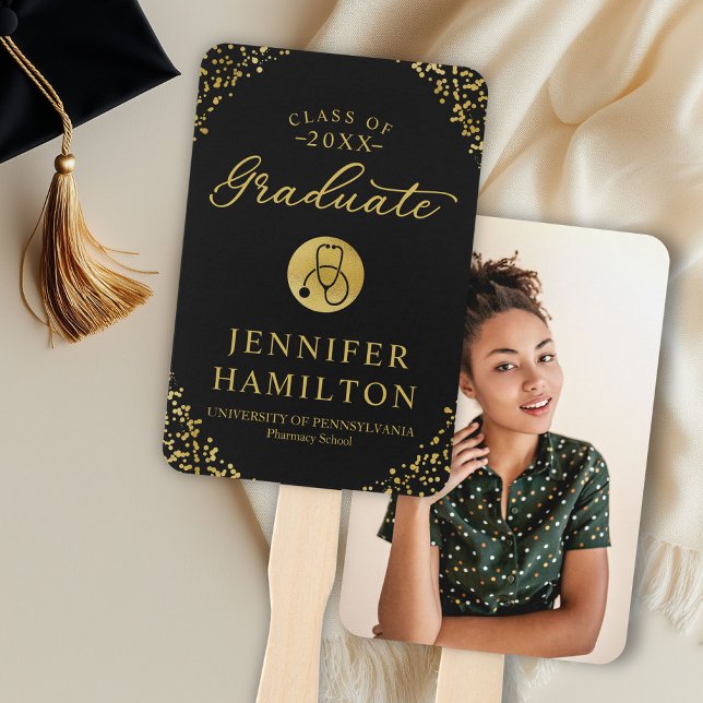 Gold Black Photo Medical Nursing School Graduation Hand Fan (Creator Uploaded)