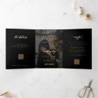Gold black photo wedding RSVP details QR code 