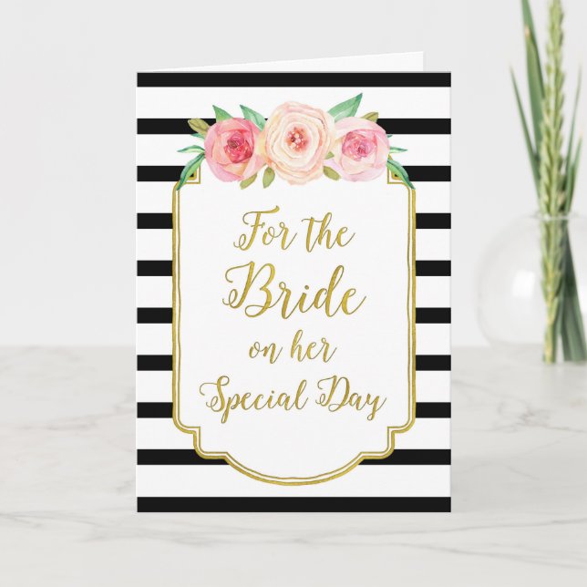 Gold Black Pink Bride Wedding Congratulations Card (Front)