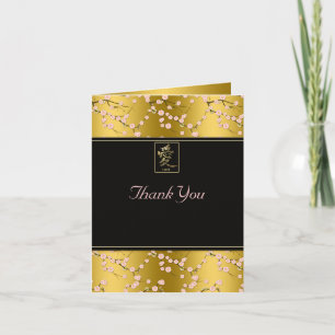 Gold Black Pink Cherry Blossoms Thank You Card
