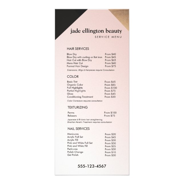 Gold, Black Pink Salon Spa Price List Service Menu (Front)