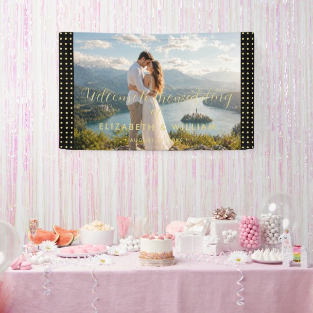 Gold & Black Polka Dot Personalised wedding Banner (Party)