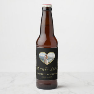 Gold & Black Polka Dot Personalised wedding Beer Bottle Label