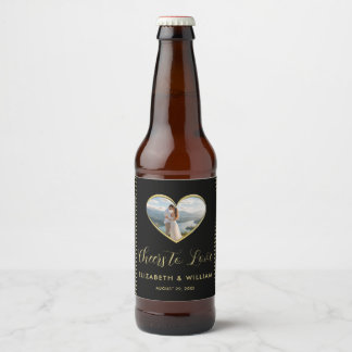 Gold & Black Polka Dot Personalised wedding Beer Bottle Label