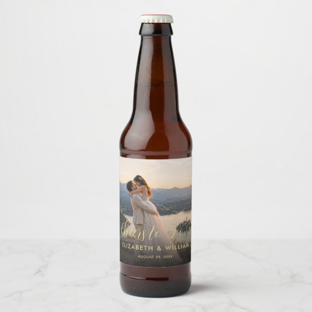 Gold & Black Polka Dot Personalised wedding Beer Bottle Label (Front)
