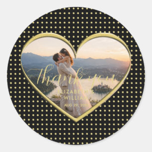 Gold & Black Polka Dot Personalised wedding Classic Round Sticker