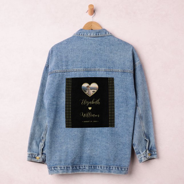 Gold & Black Polka Dot Personalised wedding Denim Jacket (Hangar)