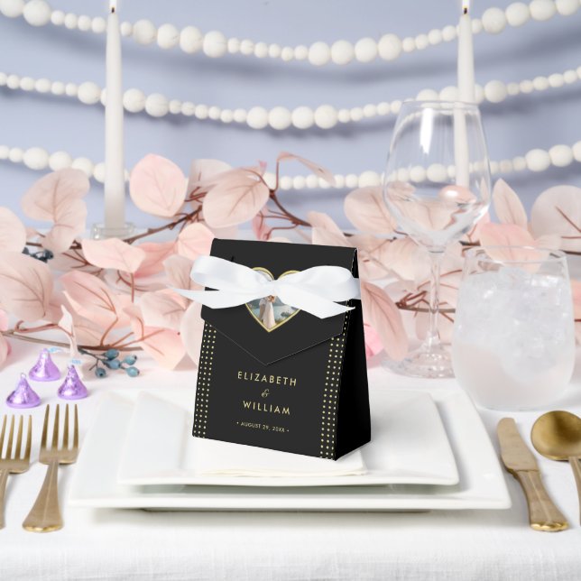 Gold & Black Polka Dot Personalised wedding Favour Box (Wedding)