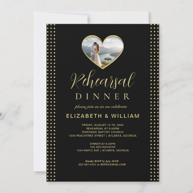 Gold & Black Polka Dot Personalised wedding Invitation (Front)