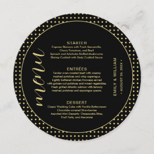 Gold & Black Polka Dot Personalised wedding Menu