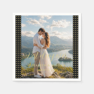 Gold & Black Polka Dot Personalised wedding Napkin