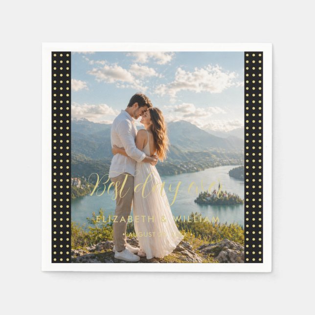 Gold & Black Polka Dot Personalised wedding Napkin (Front)