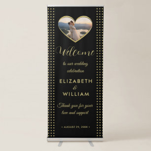 Gold & Black Polka Dot Personalised wedding Retractable Banner