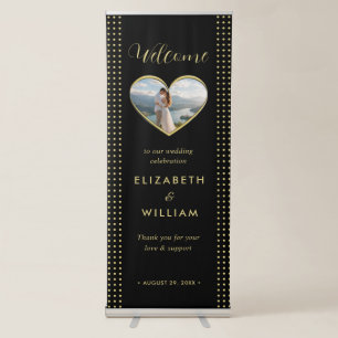 Gold & Black Polka Dot Personalised wedding Retractable Banner