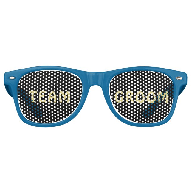 Gold & Black Polka Dot Personalised wedding Retro Sunglasses (Front)