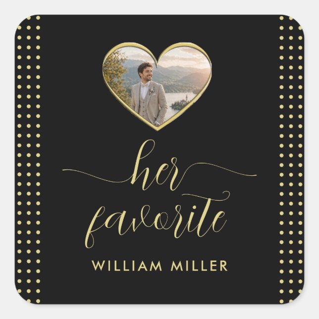 Gold & Black Polka Dot Personalised wedding Square Sticker (Front)