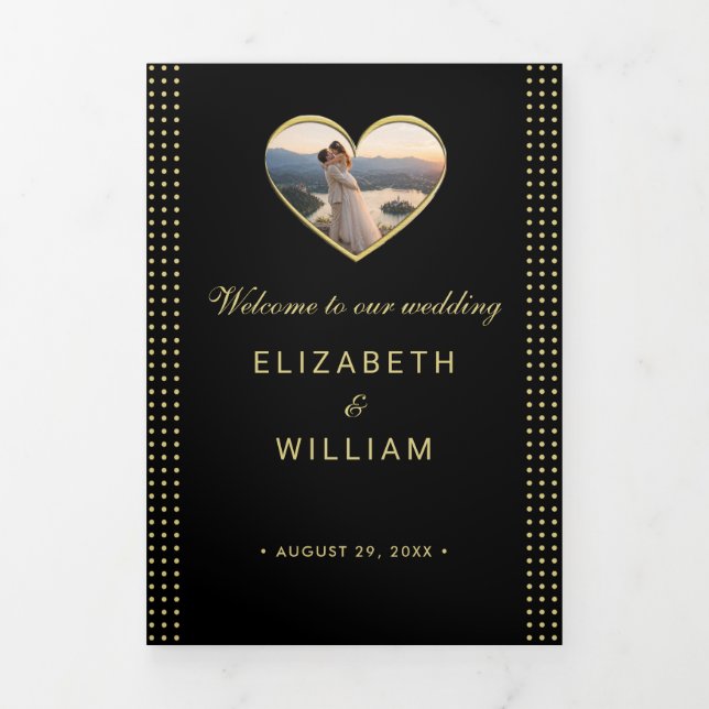 Gold & Black Polka Dot Personalised wedding Tri-Fold Programme (Cover)