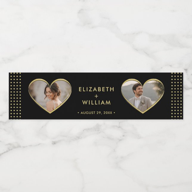 Gold & Black Polka Dot Personalised wedding Water Bottle Label (Single Label)