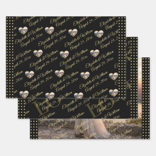 Gold & Black Polka Dot Personalised wedding Wrapping Paper Sheet