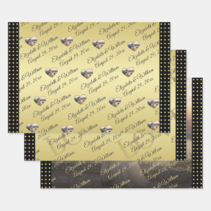 Gold & Black Polka Dot Personalised wedding Wrapping Paper Sheet
