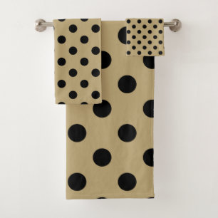 Gold & Black Polka Dots Dot Bath Towel Set