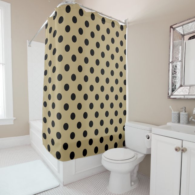 Gold & Black Polka Dots Dot Shower Curtain (In Situ)